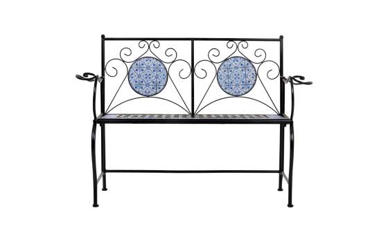 Banco De Forja Negro y Ceramica Blanca Azul Serie Aremt