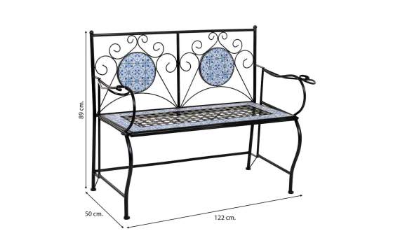Banco De Forja Negro y Ceramica Blanca Azul Serie Aremt