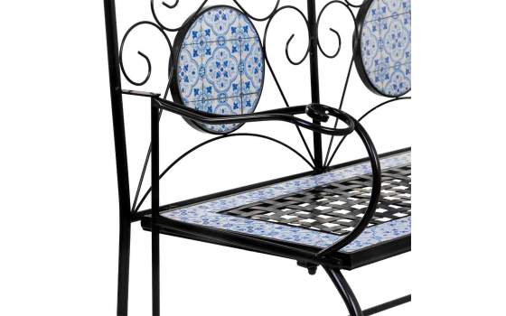 Banco De Forja Negro y Ceramica Blanca Azul Serie Aremt