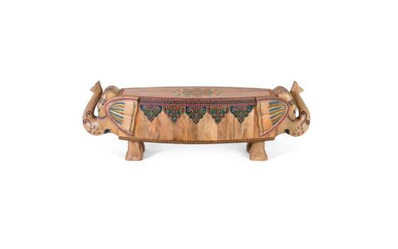 Banco Largo Oriental Madera Diseño Elefante Colores Alisant