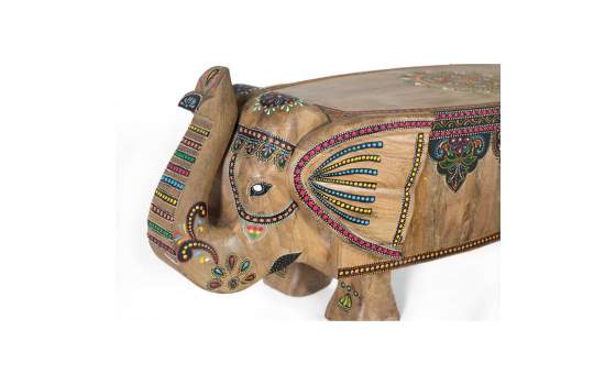 Banco Largo Oriental Madera Diseño Elefante Colores Alisant