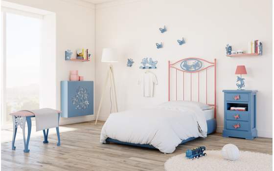 Banco Pie de Cama Moder Forja Tapizado Crudo Fantasia