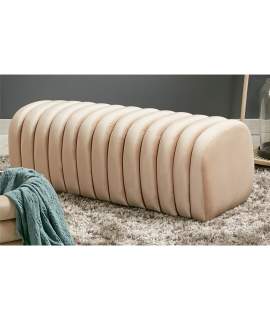 Banco Puff Tapizado Terciopelo Beige Estilo Actual Serie Aiku