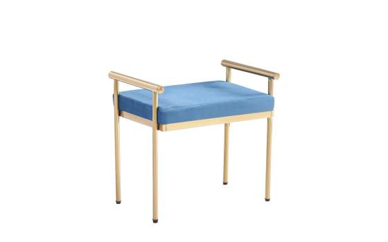 Banqueta Acero Inoxidable Oro y Tapizado Azul Serie Aberlin