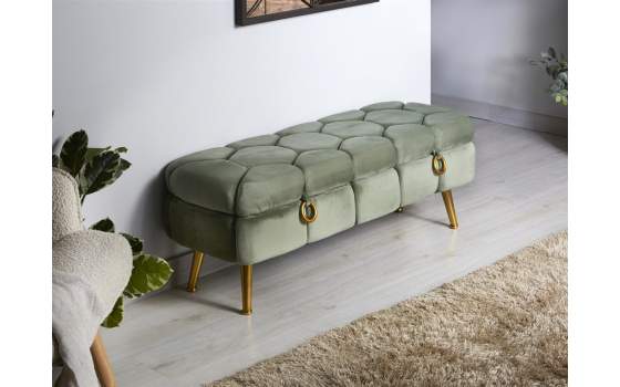 Banqueta Baul Descalzadora Terciopelo Color Verde Serie Kalevi