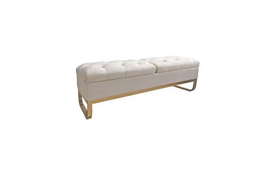 Banqueta Descalzadora Tapizada Terciopelo Beige Serie Aneter