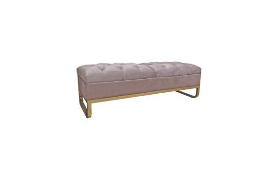 Banqueta Descalzadora Tapizada Terciopelo Rosa Serie Aneter