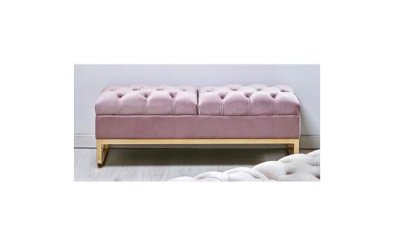 Banqueta Descalzadora Tapizada Terciopelo Rosa Serie Aneter
