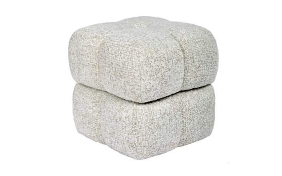 Banqueta Puff Giratorio Tapizado Chenilla Beige - Serie Agael