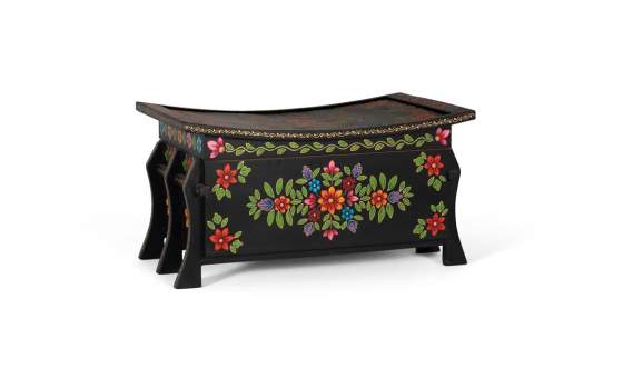 Baul Arcon Oriental Negro Diseños Florales Serie Dalian