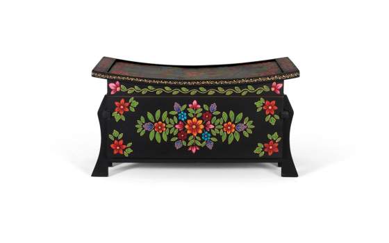 Baul Arcon Oriental Negro Diseños Florales Serie Dalian