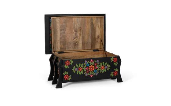 Baul Arcon Oriental Negro Diseños Florales Serie Dalian