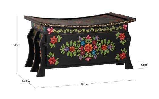 Baul Arcon Oriental Negro Diseños Florales Serie Dalian