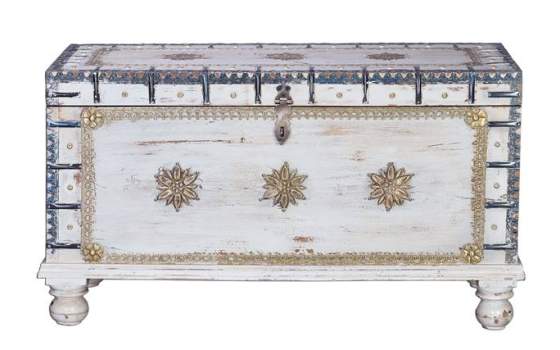 Baul Blanco Decape Madera Mango Decoracion Bronce oro Adeny