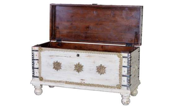 Baul Blanco Decape Madera Mango Decoracion Bronce oro Adeny