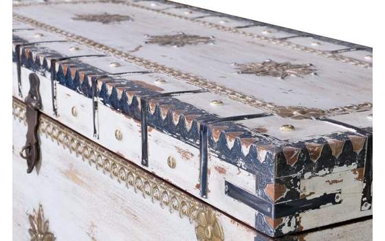 Baul Blanco Decape Madera Mango Decoracion Bronce oro Adeny