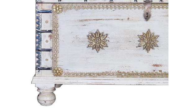 Baul Blanco Decape Madera Mango Decoracion Bronce oro Adeny