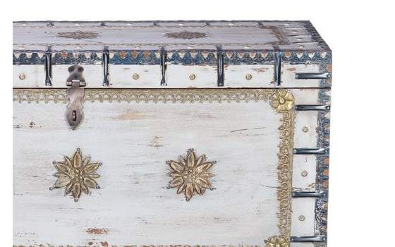 Baul Blanco Decape Madera Mango Decoracion Bronce oro Adeny