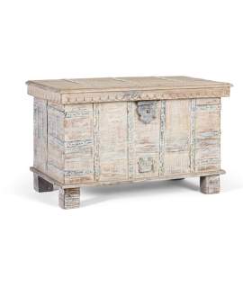 Baul Decorativo Madera Maciza Blanco Desgastado Acley