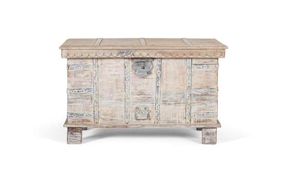 Baul Decorativo Madera Maciza Blanco Desgastado Acley