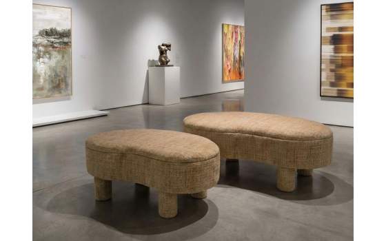 Baul Descalzadora Moderno Tapizada Tela Marron - Serie Agall