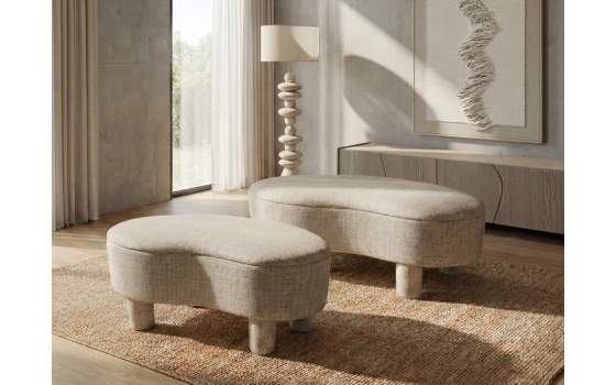 Baul Descalzadora Oval Moderno Tapizada Tela Beige - Serie Agall