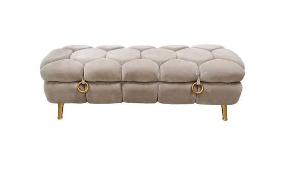 Baul Descalzadora Terciopelo Color Beige Serie Kalevi