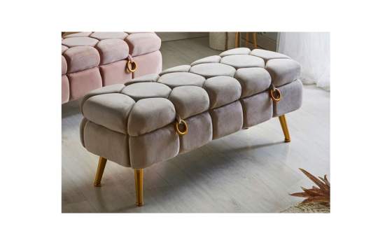 Baul Descalzadora Terciopelo Color Beige Serie Kalevi