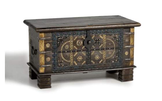 Baul Madera Mango Nogal Decoracion Metalica Serie Adeny