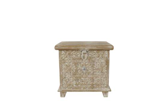 Baul Pequeño Madera Maciza Blanco Decapado Serie Akalan