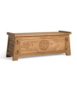 Baul Rustico Tallado Madera de Teca Natural Serie Aness