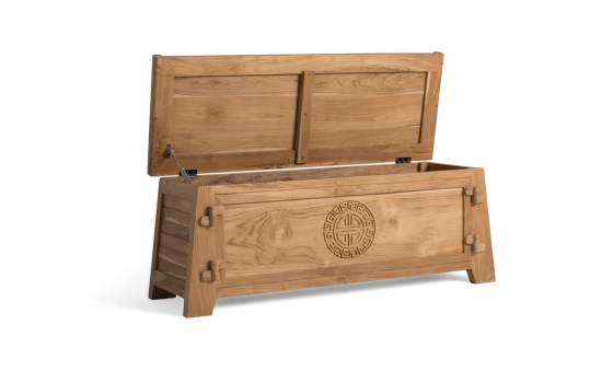 Baul Rustico Tallado Madera de Teca Natural Serie Aness