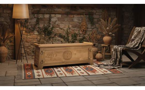 Baul Rustico Tallado Madera de Teca Natural Serie Aness