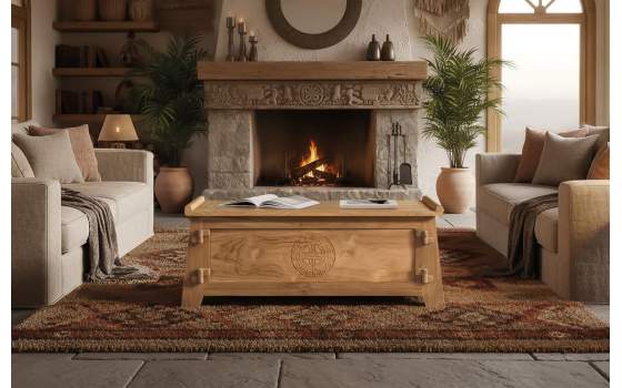 Baul Rustico Tallado Madera de Teca Natural Serie Aness