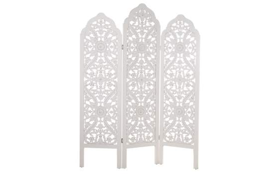 Biombo 3 Hojas Blanco Decape Estilo Oriental Tallado Balst