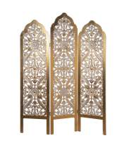 Biombo 3 Hojas Blanco Oro Estilo Oriental Tallado Balst