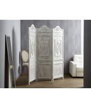 Biombo 3 Hojas Madera Blanco Envejecido Serie Ajardi