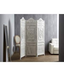 Biombo 3 Hojas Madera Blanco Envejecido Serie Ajardi