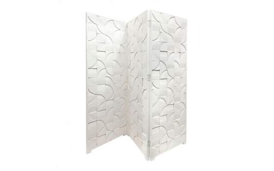 Biombo 3 Hojas Moderno Blanco Tallado Cavidades Arisdans