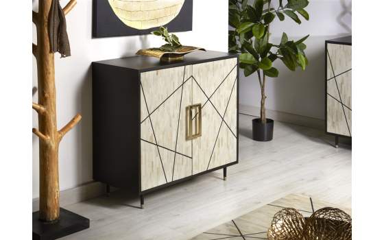 Buffet 2 Puertas Hueso y Madera Estilo Contemporaneo Miska