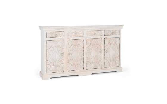 Buffet 4 Puertas 4 Cajones Madera Tallada Blanco Decape Aditas