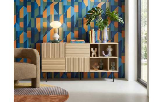 Buffet Aparador 2 Puertas Diseño Acanalado Color Beige Bester