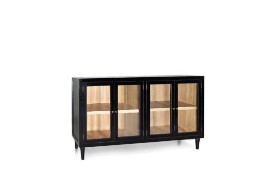 Buffet Aparador 4 Puertas Acristaladas Negro Madera