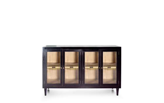 Buffet Aparador 4 Puertas Acristaladas Negro Madera