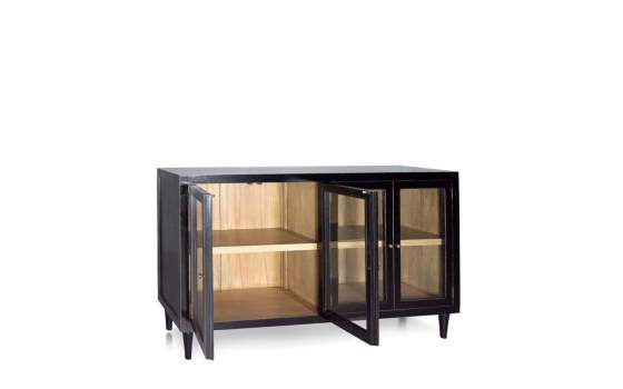 Buffet Aparador 4 Puertas Acristaladas Negro Madera