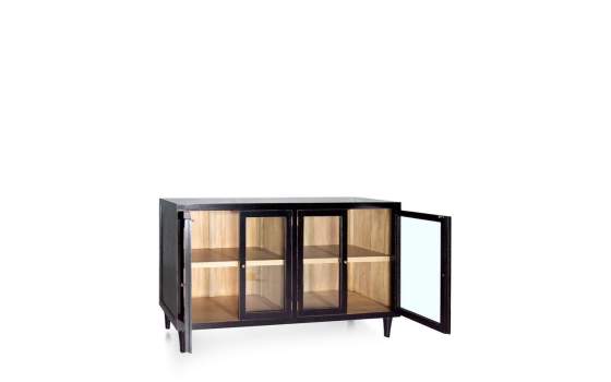 Buffet Aparador 4 Puertas Acristaladas Negro Madera