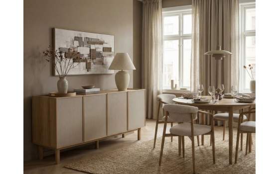 Buffet Aparador 4 Puertas Roble Frontal Tela Serie Sinclair