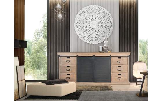 Buffet Grande 6 Cajones 2 Puertas Correderas Serie Darkon