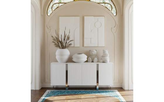 Buffet Salon Moderno Blanco 4 Puertas Acanaladas Aisain