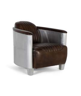 Butaca Actual  Madera Aluminio y Piel Marron Serie Alduan